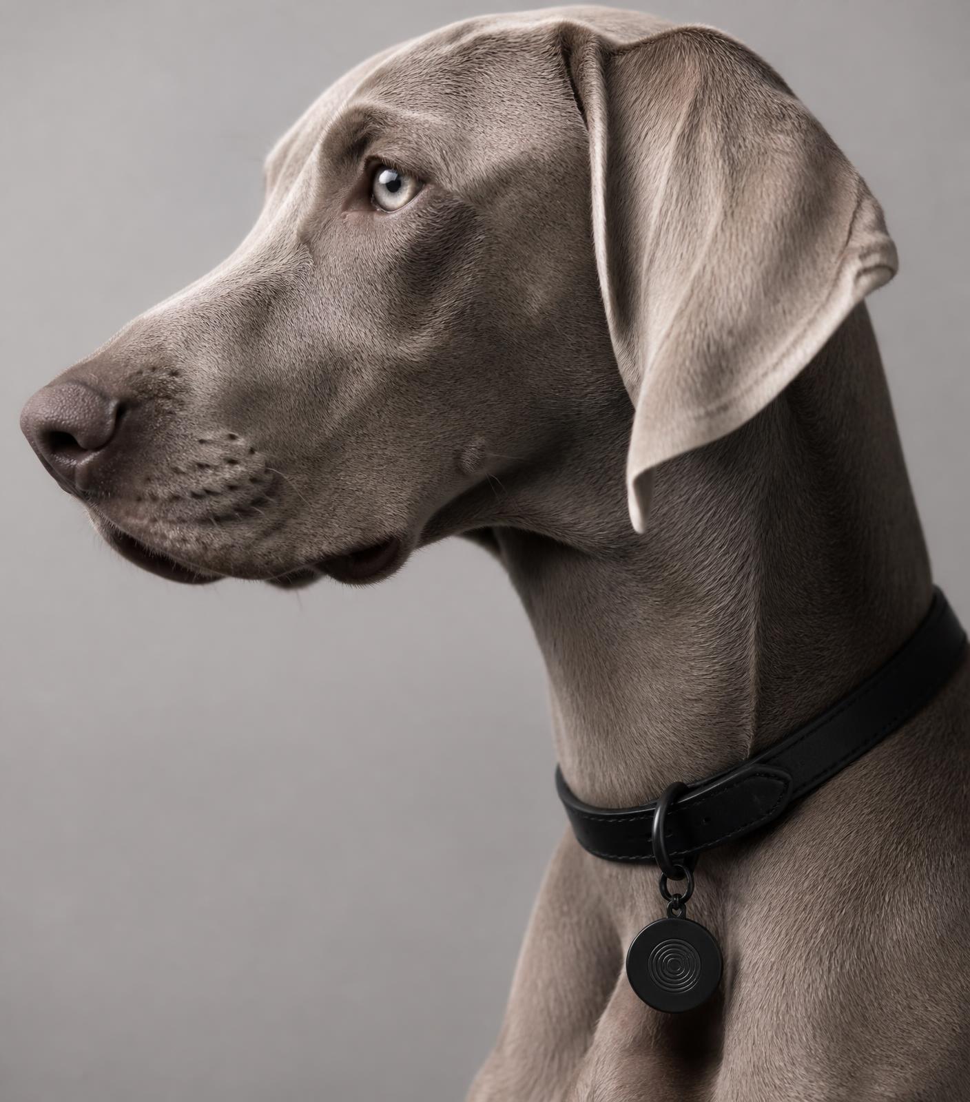 Cão elegante usando coleira preta com o pingente TagPet