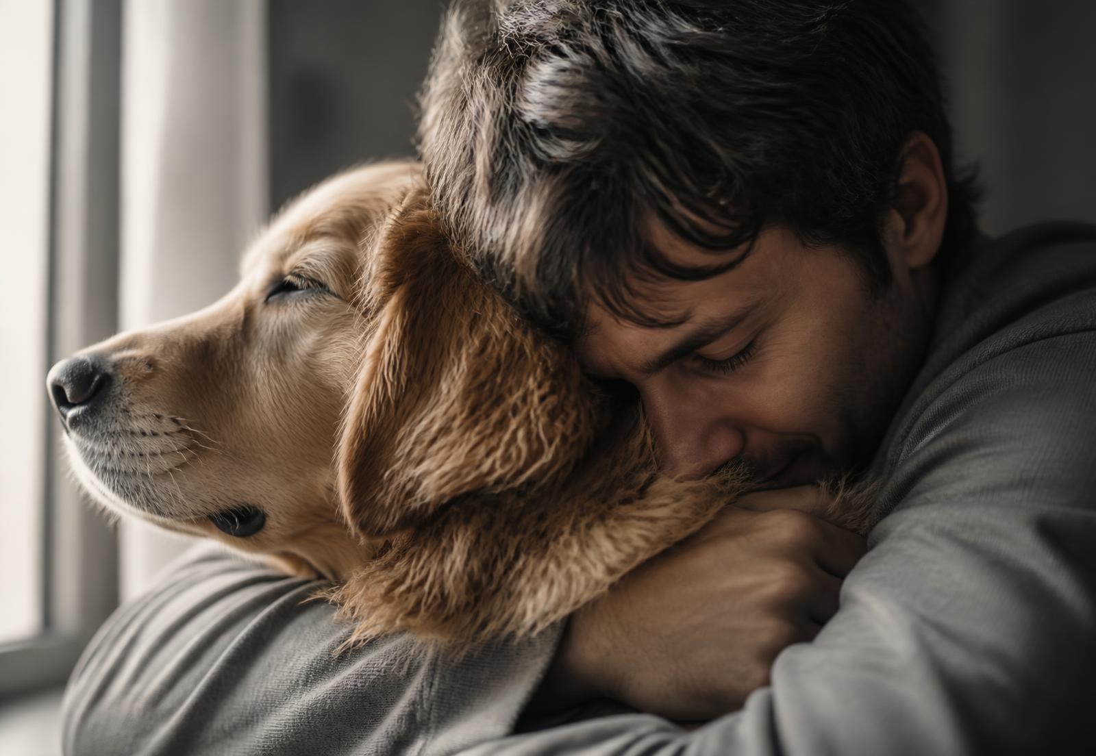 Tutor abraçando seu cachorro