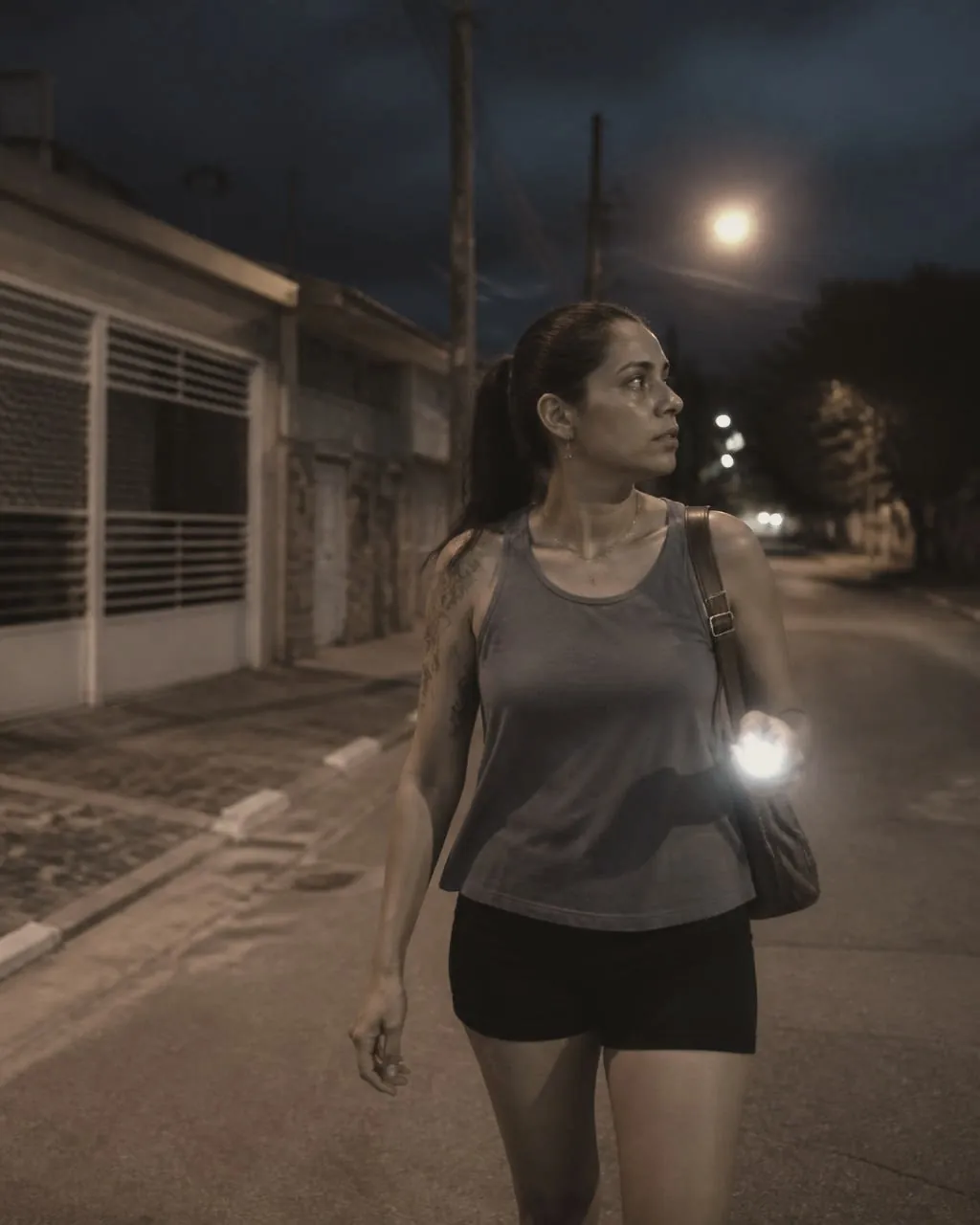 Tutora procurando o pet à noite com a lanterna do celular